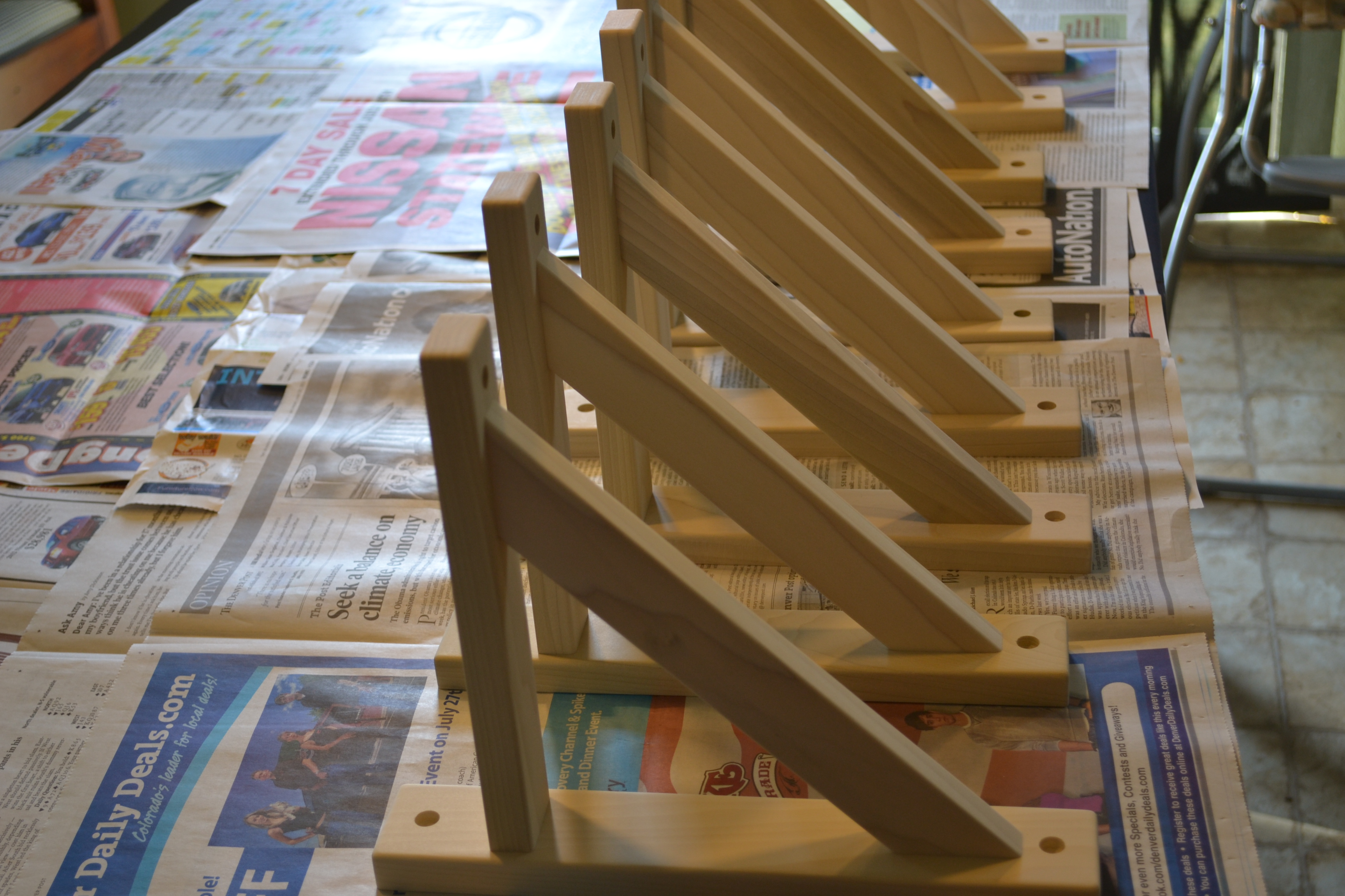 Saturday, I lined up the shelf brackets for painting. They come pre 
